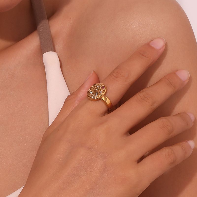 CELESTIALUMINANiche And Personalized Popular Earring And Ring Set, 18K Gold Plated, Micro-inlaid Star And Moon Round Necklace For Women_voghion.com