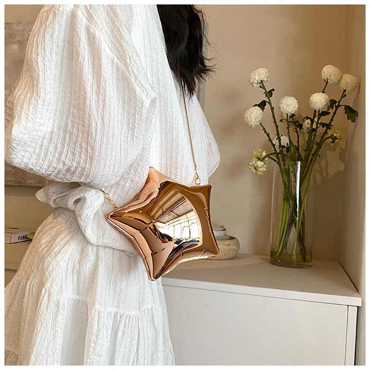 Borse a tracolla da donna, graziose e compatte, borsa alla moda a forma di stella a cinque punte, borsa da pranzo da donna in tinta unita, borsa a tracolla con catena e tracolla singola_voghion.com