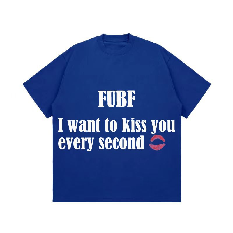 China-Chic Hip Hop Marke American Lip Print Kurze Mode Lose Herren Halbarm T-Shirt Sommerkleid_voghion.com