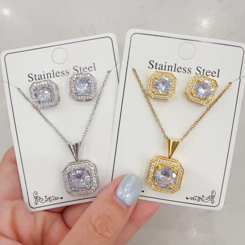 Ensemble collier et boucles d'oreilles sertis de diamants, collection 2025, style européen et américain, simple et polyvalent, chaîne ras du cou pour femme_voghion.com