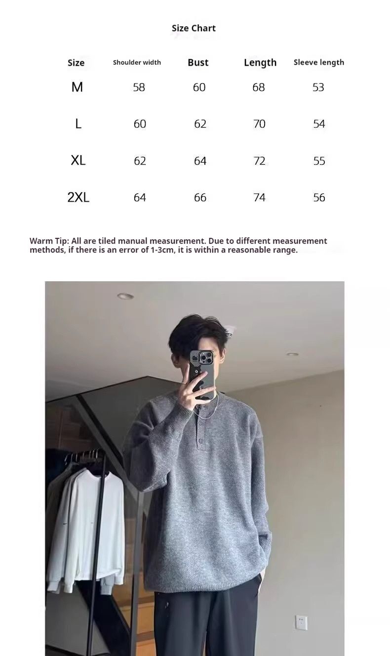 New Henry collar sweater for men, suitable for autumn and winter, trendy and cool men's base knit sweater_voghion.com