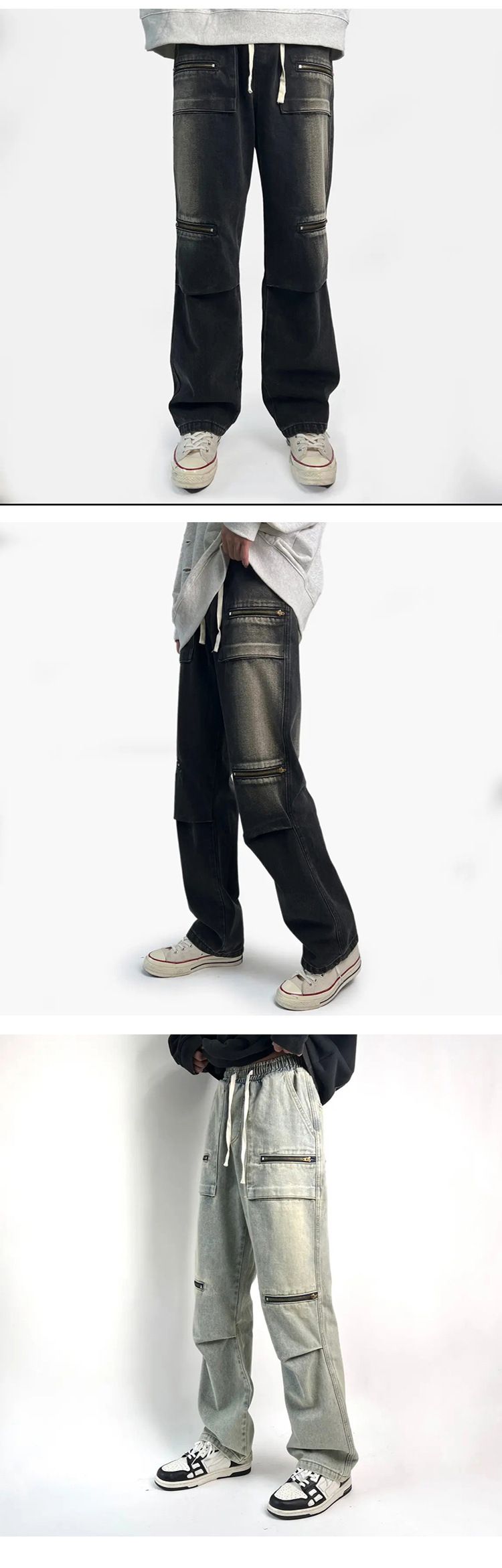 Jeans Heren Lente En Herfst Amerikaanse Stijl Rits Losse Wijde High Street Mode Merk Rechte Pijp Casual Broek_voghion.com