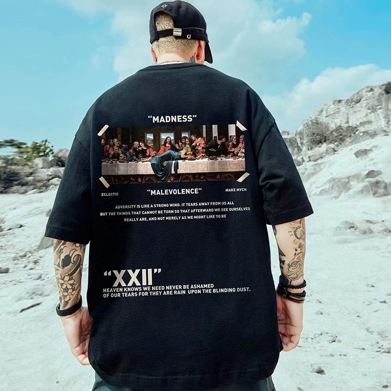 Koszulka C&J Graffiti Speckle Ink Cartoon Print Oversize z krótkim rękawem Moda dla par Lato Półrękaw Duża męska_voghion.com