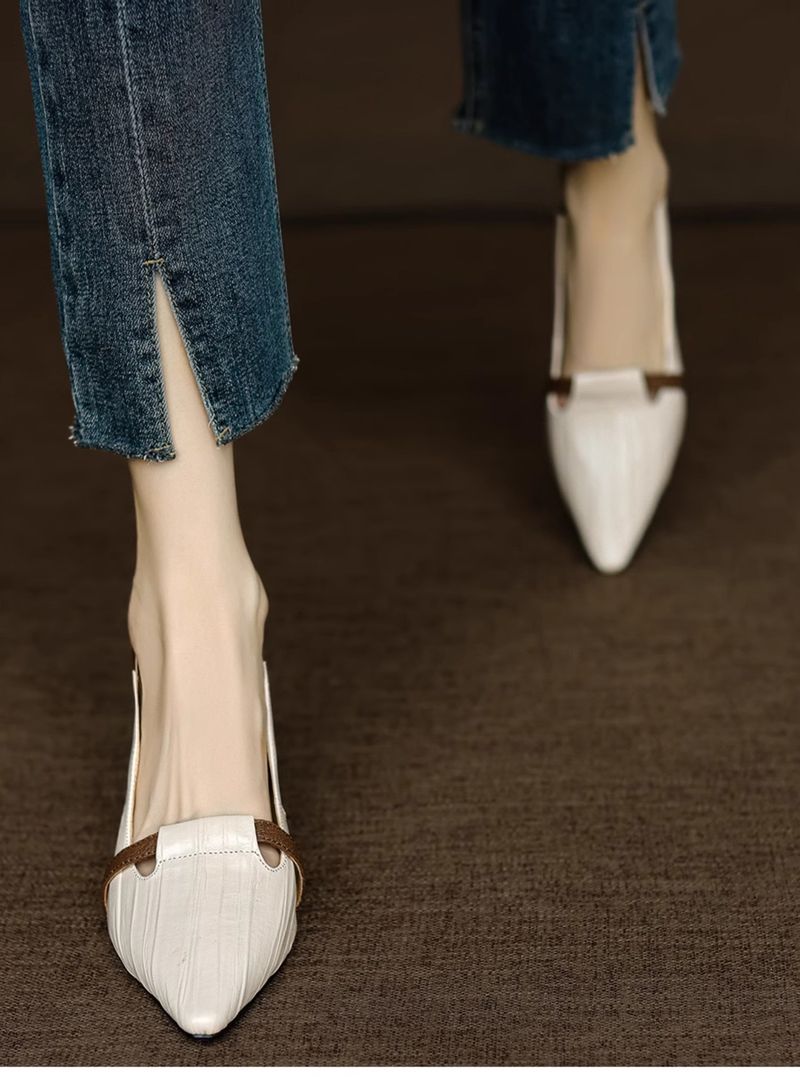 Paris Encounter ~ Eleganti scarpe slip-on a punta con tacco a gatto basso e blocchi di colore per donna_voghion.com