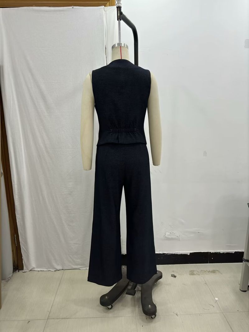 Women's clothing 2024 summer new item denim linen suit vest lantern pants set_voghion.com