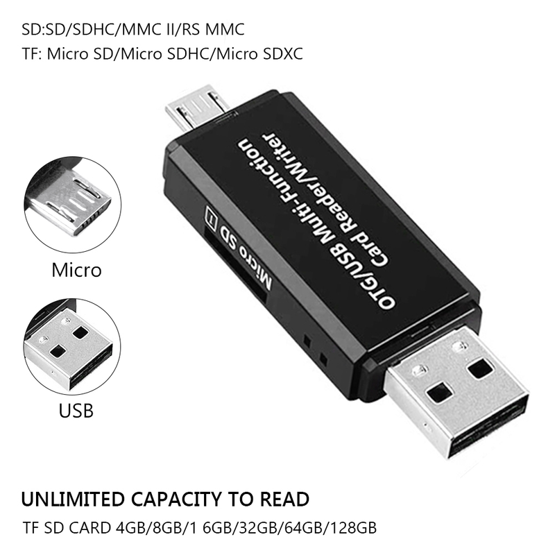 2 In 1 USB SD Card Reader Micro USB Memory OTG Adapter For SDXC/SDHC/SD/MMC/RS-MMC/Micro SD/TF /Micro SDXC/Micro SDHC/UHS-I_voghion.com