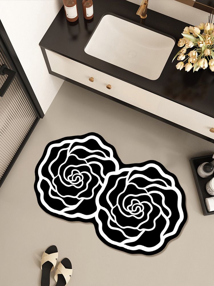 French Double Flower Bathroom Absorbent Floor Mat High Grade Quick Drying Non Slip Light Luxury High End Bathroom Floor Mat_voghion.com