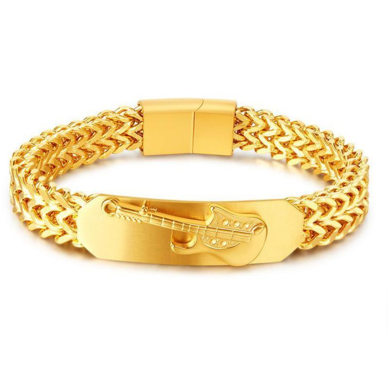 Fashionable Stainless Steel Design, Three-dimensional Guitar, Gold-plated Bracelet For Men_voghion.com