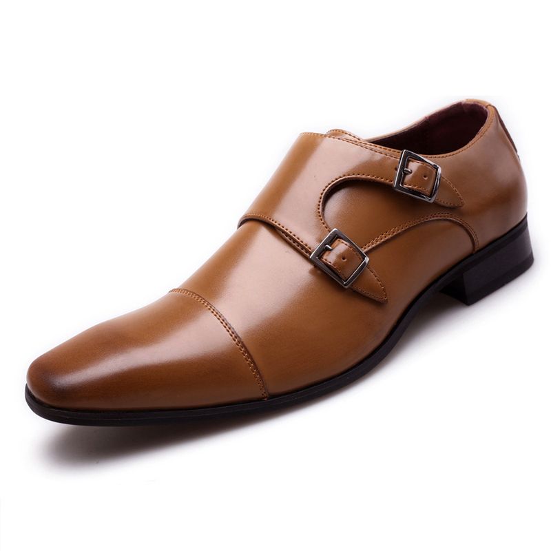 Herenschoenen zakelijke leren schoenen heren vierkante kop formele schoenen casual schoenen drie gewrichten monnik gesp leren schoenen heren_voghion.com