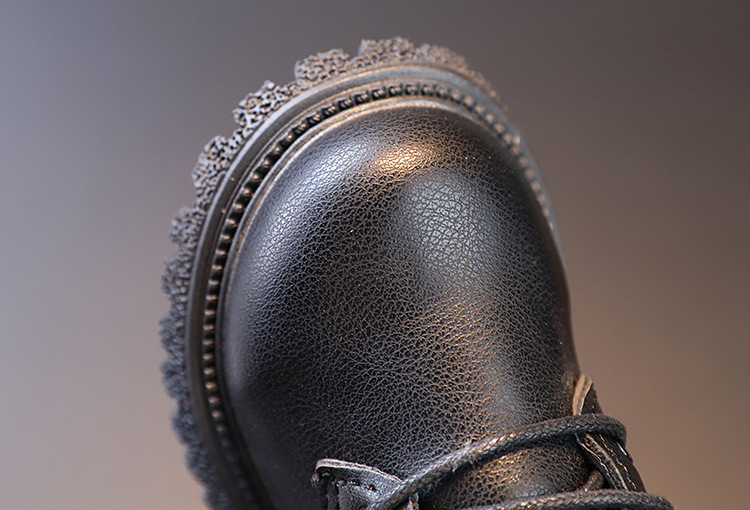 Kinderschoenen Effen enkellaarsjes voor jongens Mode Martens-laarzen met wollen bovenkant voor meisjes Laarzen met zachte zolen Leren laarzen met enkele laars_voghion.com