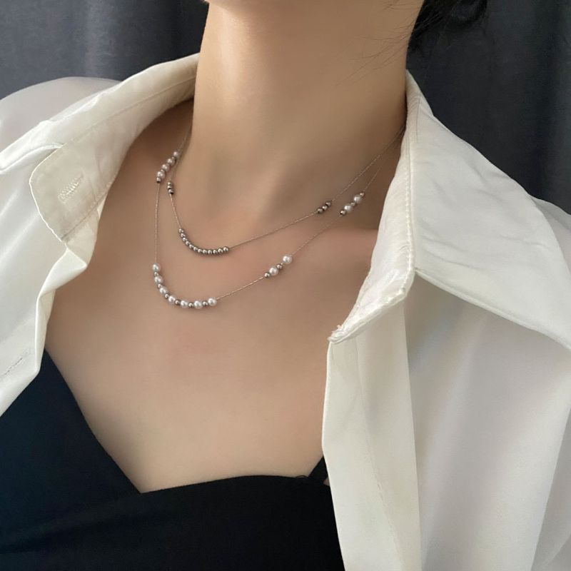 Titanium Steel Pearl Necklace For Women's New Super Immortal Double Layer Layered Light Luxury Collar Chain With Unique_voghion.com