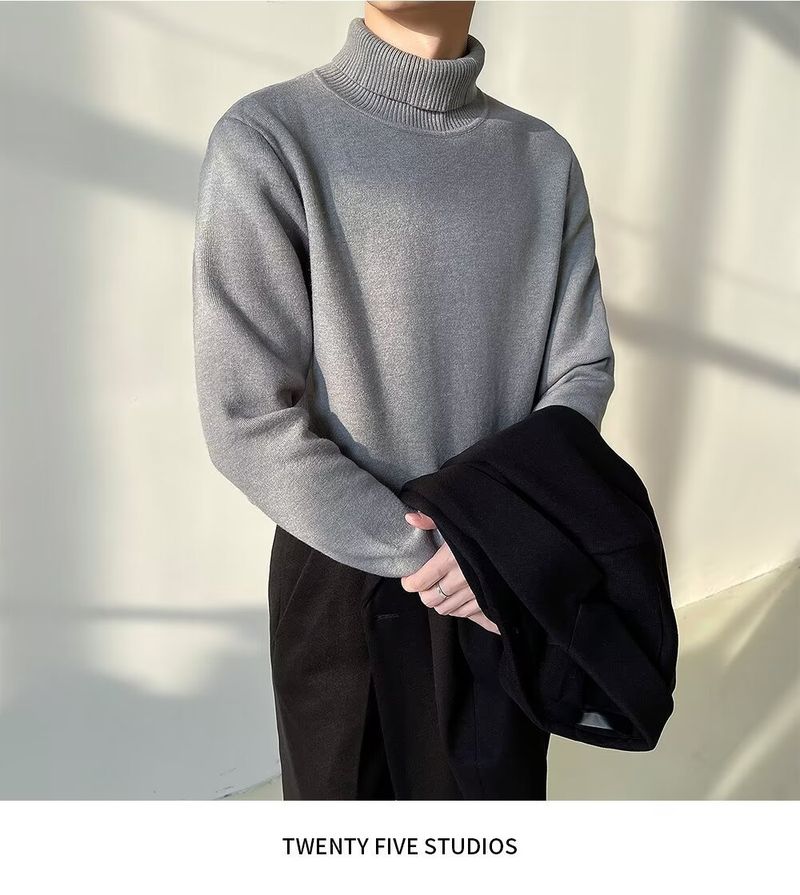 Men's Clothing Slim Fit High Neck Sweater - Soft Knit Pullover For Autumn & Winter - Lightweight Warm Casual Turtleneck Top (White, Black, Beige)_voghion.com
