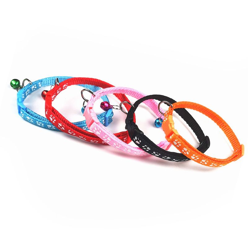 Collare con fibbia per gatto con campanellino e stampa di zampa di cucciolo colorato per animali domestici_voghion.com