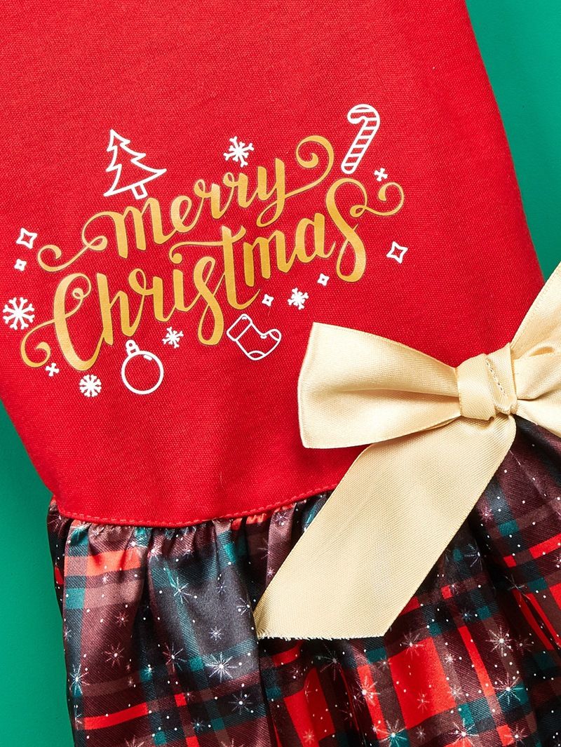 Weihnachtskatzenkleid mit Schleife und Weihnachtsdruck, Teddykleid, Hunderock, Haustier-Prinzessinnenkleid_voghion.com