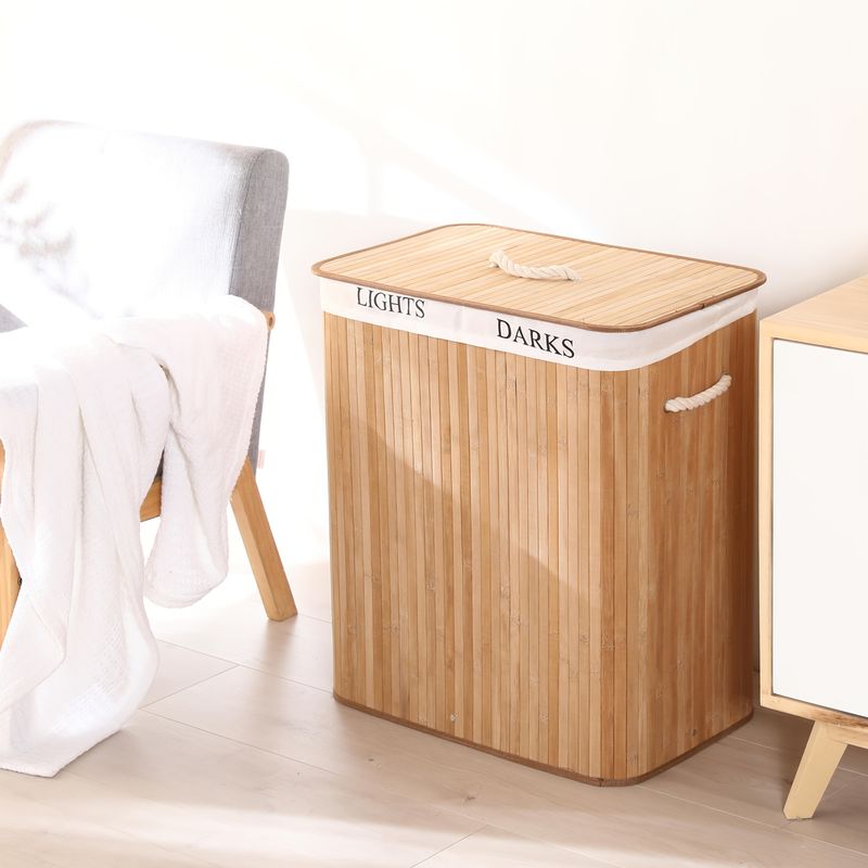 Cesto portaoggetti natalizio di grande capacità in bambù, staccabile e pieghevole, adatto per il bucato o per la camera da letto, con manici._voghion.com