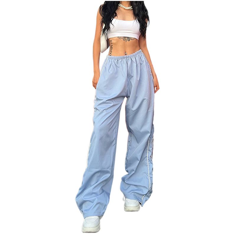 European And American New Personalized Two Side Drawstring Leisure Elastic Waist Multi Color Long Pants_voghion.com