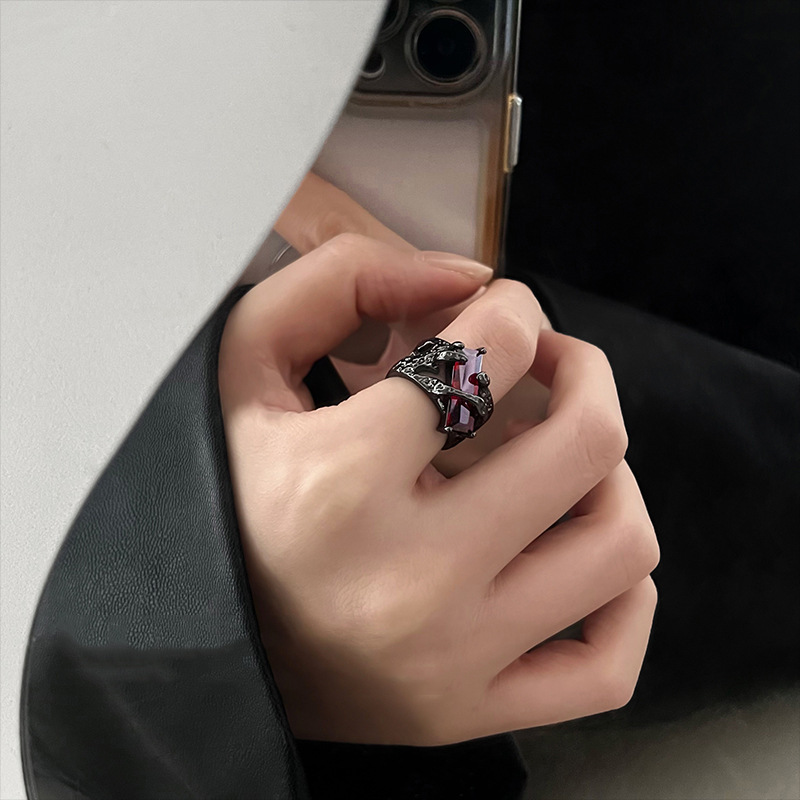 2025 Fashion Style New 2024, black punk nail, grape, rope, red bag, hollow, unisex, couple ring, men's and women's jewelry, gift_voghion.com