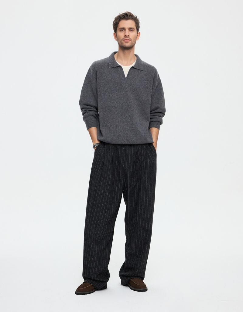 Herrenpullover mit Kragen, farblich abgesetzter Strickpullover, lockere Passform, Rundhalsausschnitt, weiches Wollmischgarn, lässig und stilvoll für den Herbst_voghion.com