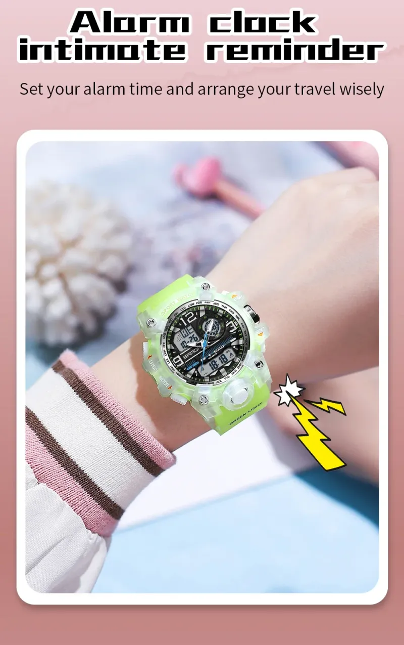 SANDA 3353 Sports Waterproof Electronic Shockproof LED Dual Display Lady Quartz Wristwatches Digital Watch For Boy Girl Children_voghion.com