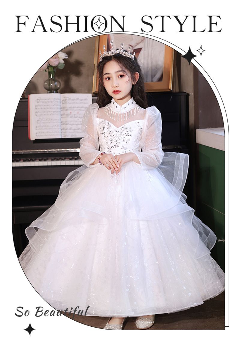Elegante abito da principessa per bambine - Abito da cerimonia scintillante con corona per saggi, compleanni e occasioni speciali (110-170 cm)_voghion.com