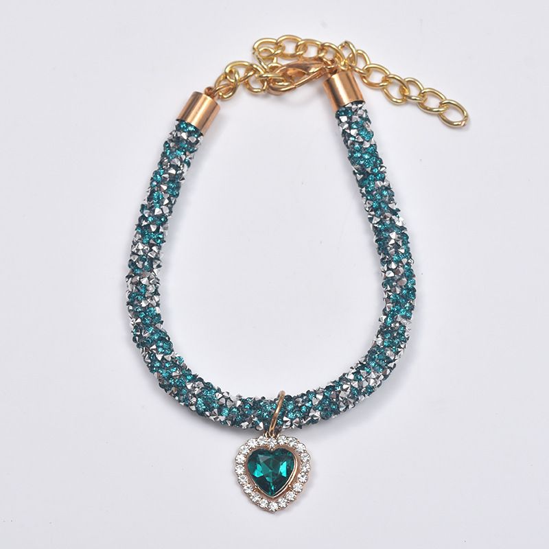 Colar de coração com diamantes para animais de estimação, suprimentos para gatos e cachorros, corrente de strass, coleira multicolorida_voghion.com