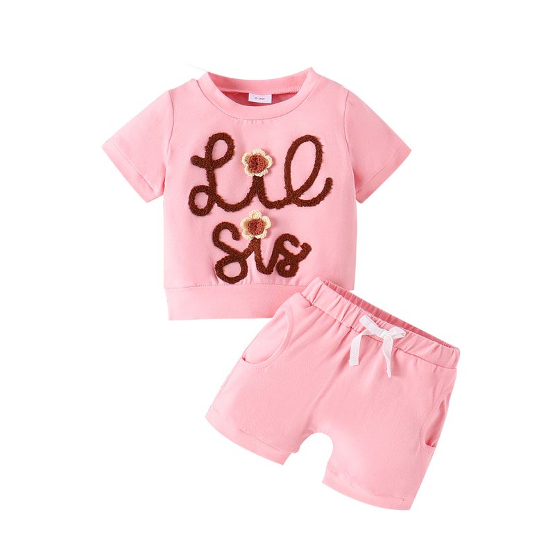 Vestito estivo per bambine, con lettere e fiori ricamati, a maniche corte, in tinta unita, con pantaloncini, per ragazze_voghion.com