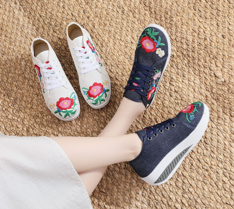 Zapatos deportivos informales de lona para niña, con bordado de tela y un solo pie._voghion.com