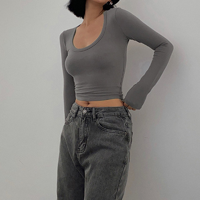 T-shirt corte da donna a girocollo, top casual alla moda e versatili_voghion.com