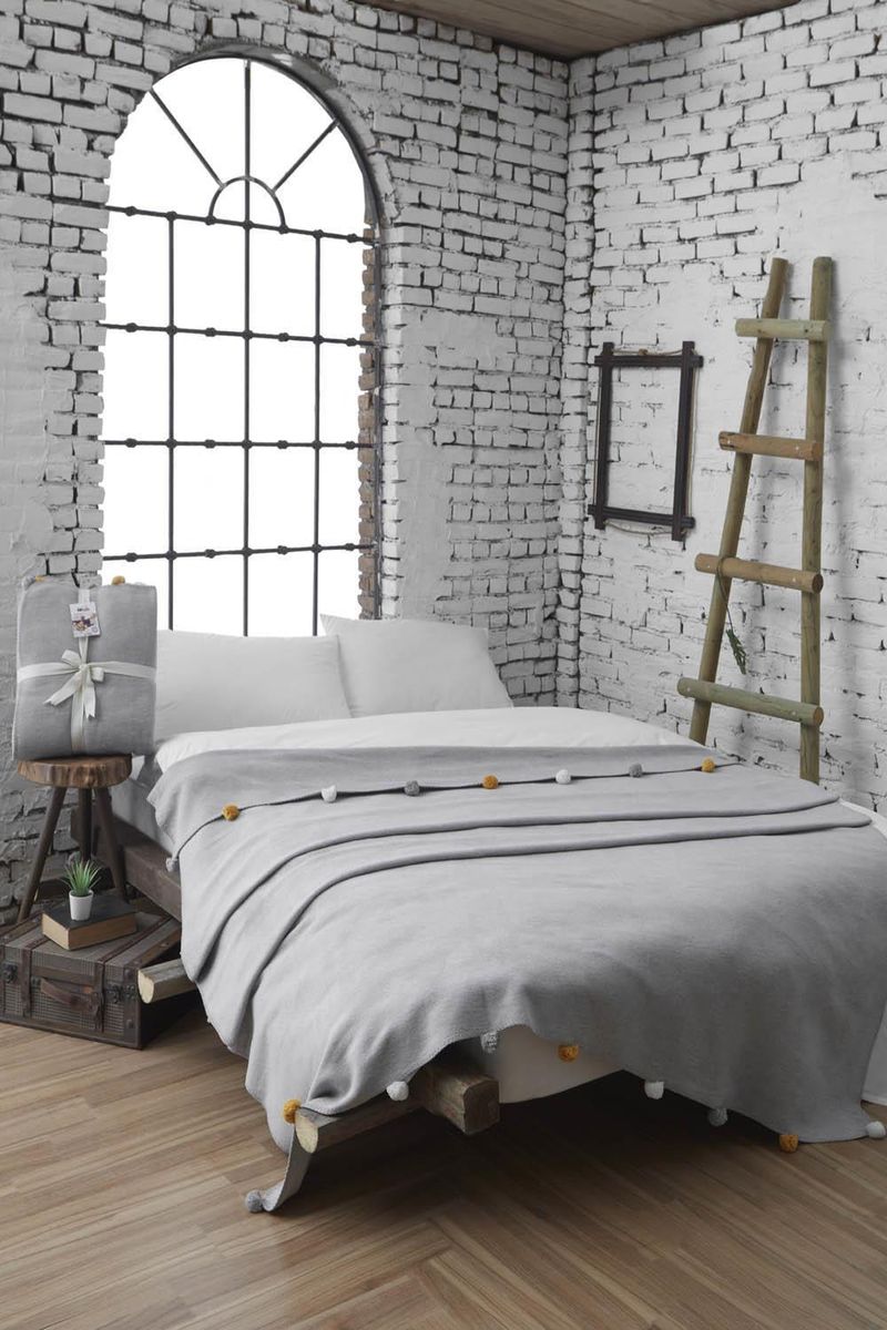 Bonita Home Single Pom-pom Pique Blanket 150x200 Gray_voghion.com