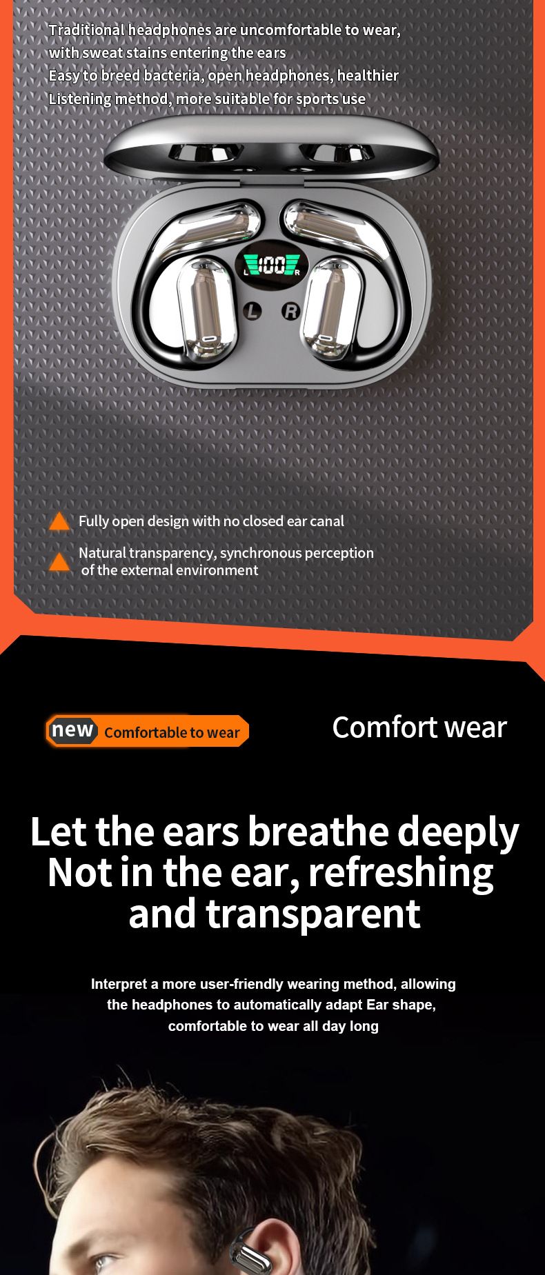 3c Jinanda Bluetooth Wireless Non-In-Ear Noise Cancelling Over-Ear Long Battery Life Smart AI Translation Earphones_voghion.com