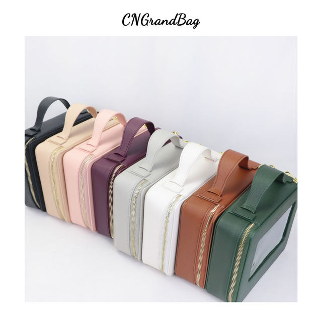 Set de geantă cosmetică personalizată din piele naturală, colorată, clasică, Saffiano, portabilă, pentru călătorii, geantă cosmetică transparentă din PVC, geantă de spălat TPU_voghion.com