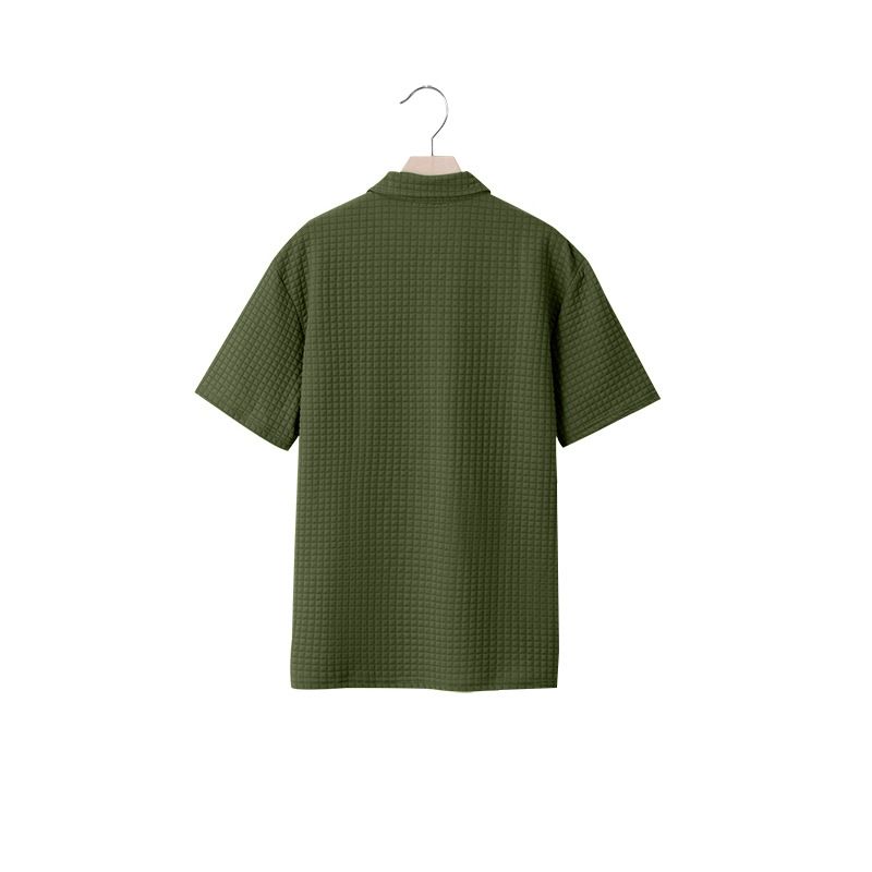 Sommer Herren Poloshirt mit lockerem Jacquard-Reißverschluss im amerikanischen Stil, kurzärmelig_voghion.com