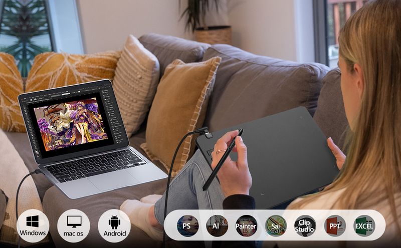 605 Graphics For Drawing Painting / Gaming OSU, Ultra Thin Art Pen Tablet With 8192 Levels Digital Stylus_voghion.com