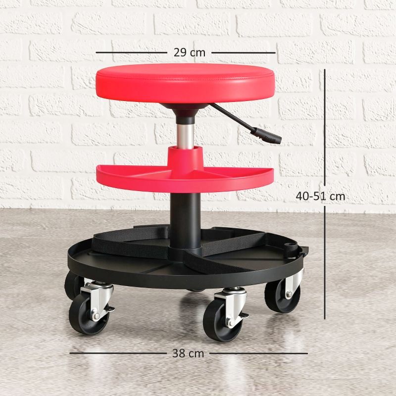 Werkstatthocker Con Rollen E Tablett, Höhenverstellbar 40-51 Cm, Bis 135 Kg, Rot_voghion.com