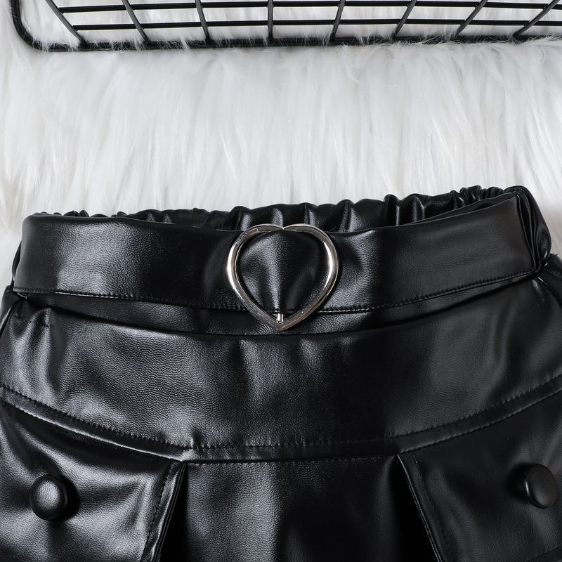 "Trendiges Herbst-Set für Mädchen – Oberteil mit Netzärmeln + Taillenrock aus PU-Leder (90–130 cm)"_voghion.com