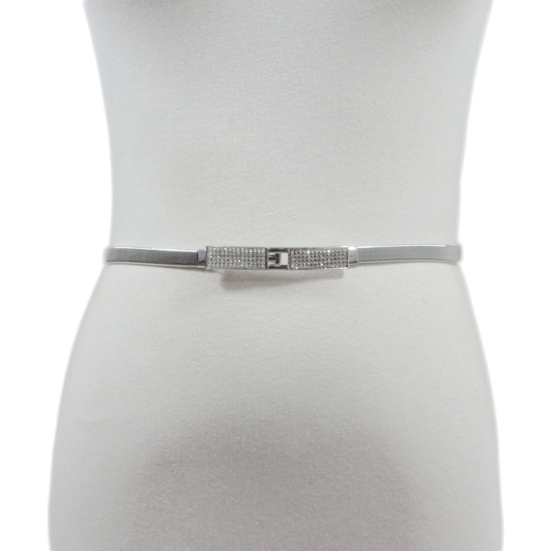 Women's Elastic Chain, Women's Casual And Fashionable Rhinestone Inlaid Buckle Metal Thin Waist Belt_voghion.com