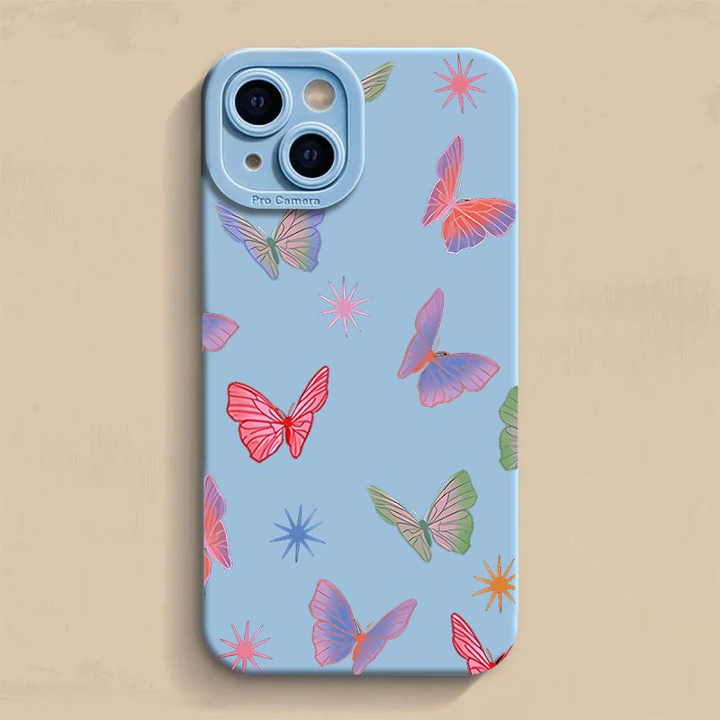 Butterfly Printed Phone Case For iPhone 16 11 12 13 14 15 Pro Max XR XS X 7 8 Plus SE 2020 Shockproof Matte Soft TPU Silicone Cover_voghion.com