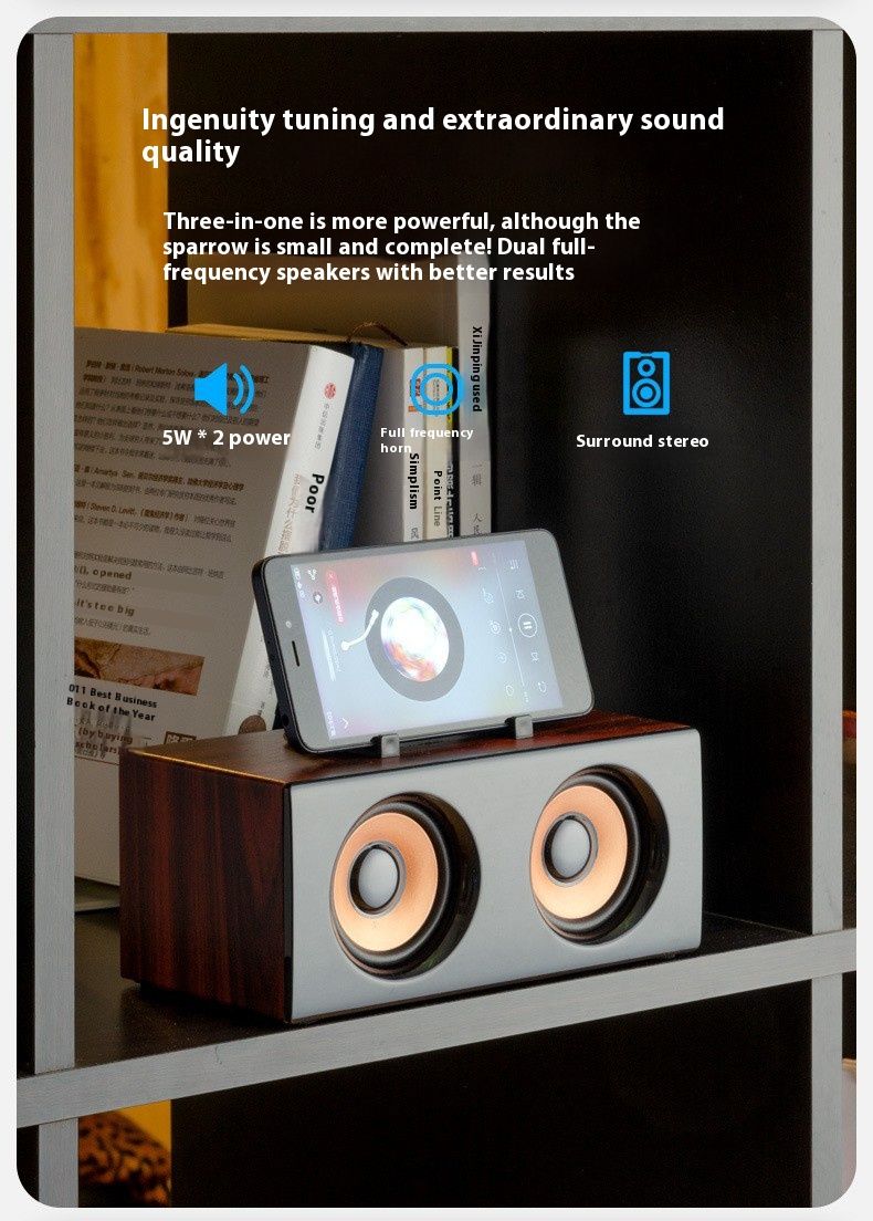 Supporto per telefono con altoparlante wireless portatile mini per computer desktop Bluetooth in legno vintage_voghion.com