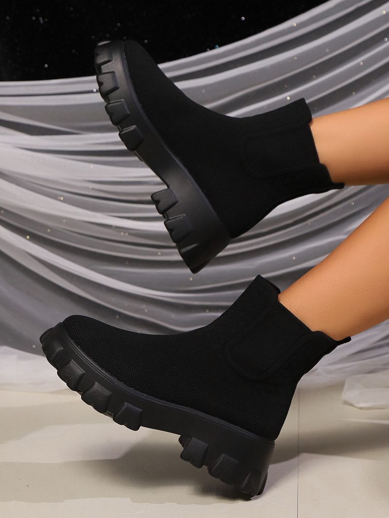 Naiste kingad lendavad kootud vabaaja lühikesed saapad naiste 2024 sügis ja talv uus paks alumine suur suurus üheastmelised sokid saapad_voghion.com