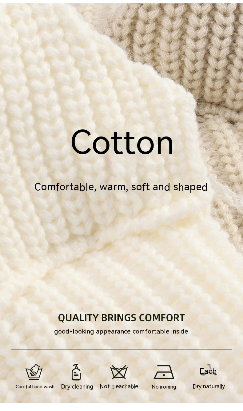 Lavorato a maglia di lana autunnale e invernale per stare al caldo, uscire, mostrare strisce sottili, orecchie di gatto carine (pane a forma di orecchio di gatto al vapore),_voghion.com