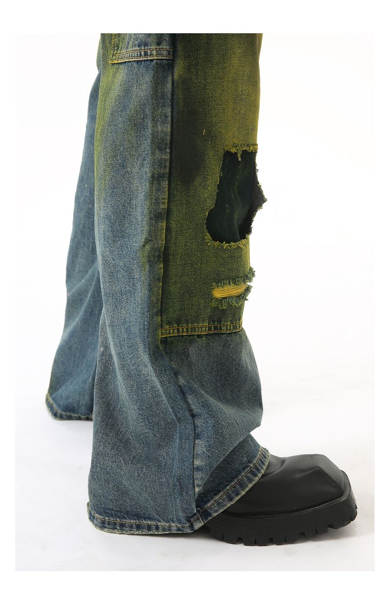 EF JEANS | 2024 New Product, American High Street Loose Mopping Old Retro Tie-dye Ripped Jeans Tide_voghion.com