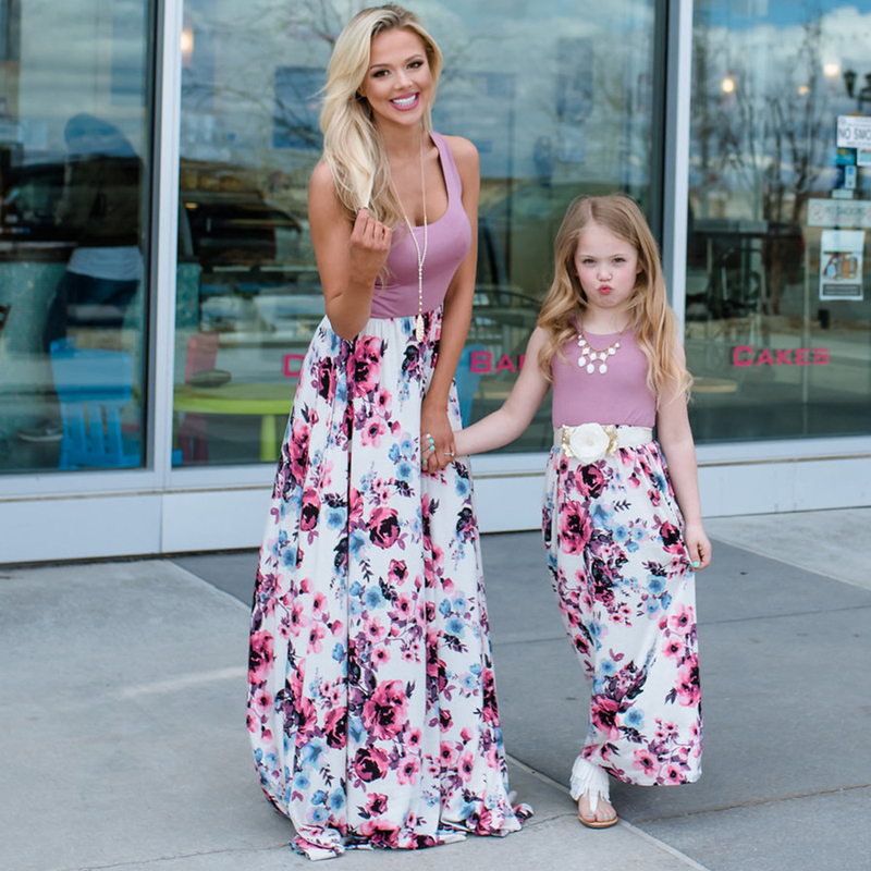 Außenhandel Europäischen Und Amerikanischen Eltern Kind Farbabstimmung Kleid Druck Eltern Kind Kleid Langes Kleid Floral Mutter Tochter Kleid YY0004_voghion.com