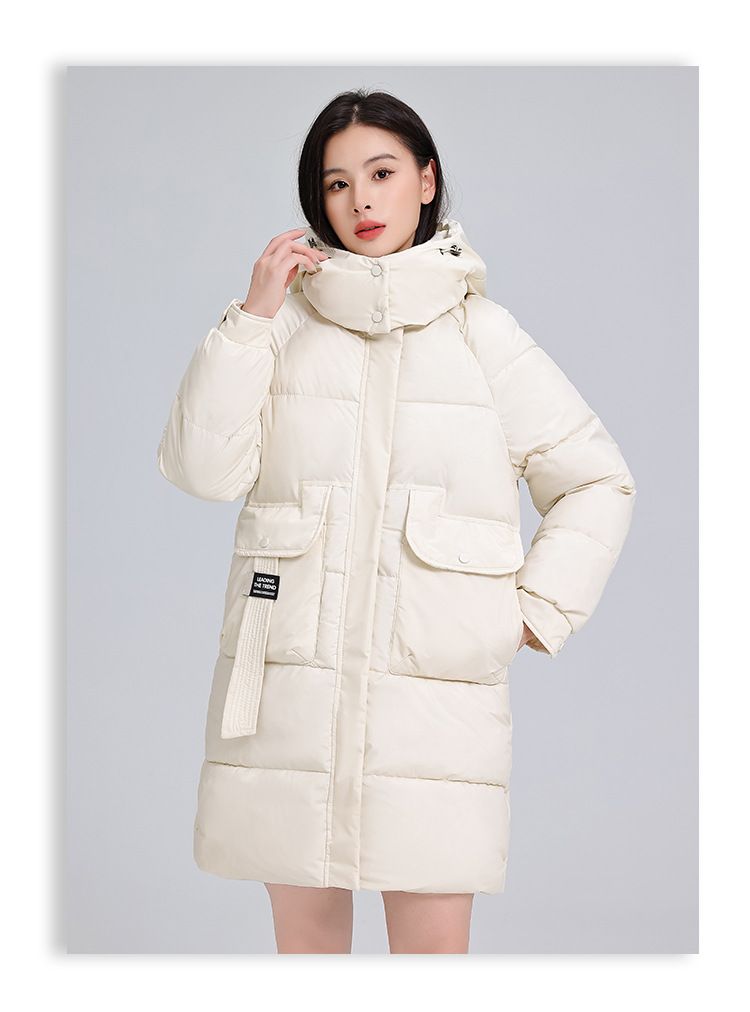 Women's Detachable Hood Long Puffer Coat, Slim Fit Winter Jacket, Thickened Warm Polyester Filling, Korean Style Plus Size Outerwear_voghion.com