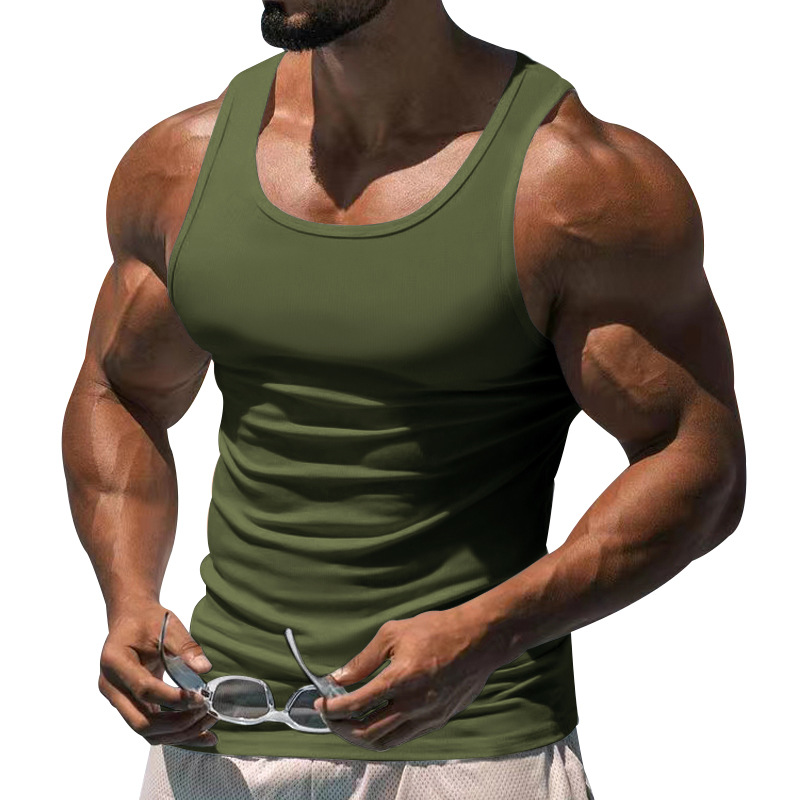 Canotta a forma di I tinta unita da uomo per allenamento fitness estivo_voghion.com