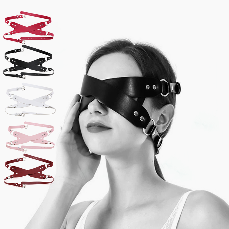 PU leather Eye Mask with Cross Adjustable Shading Blindfolded Bondage Harness Strap for Fetish Slave Cosplay E_voghion.com