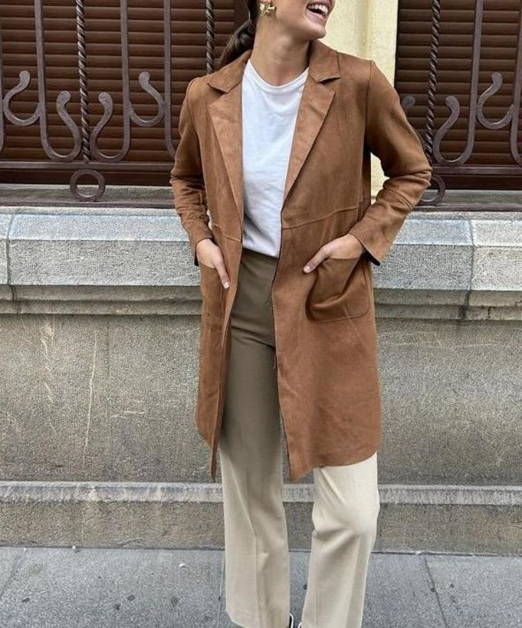 Giacca a vento semplice e larga in pelle di daino, casual retrò da donna, per il pendolarismo_voghion.com