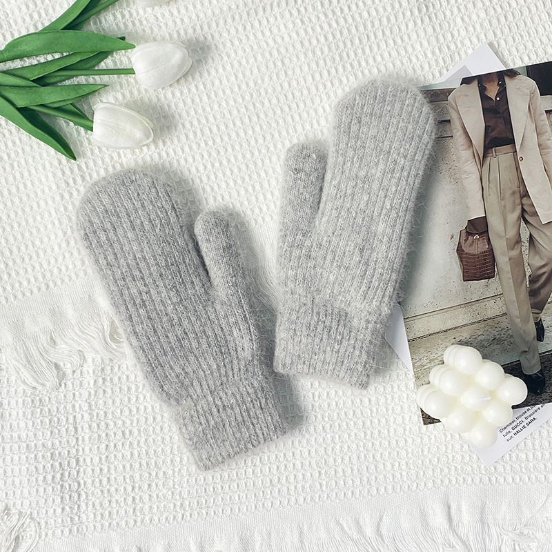 Coprisacco in lana lavorata a maglia M e guanti invernali antivento caldi e spessi per adulti, più guanti in pelliccia di coniglio in velluto_voghion.com