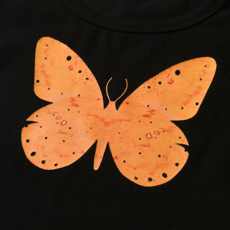 Kid's Clothing New style girls' solid color butterfly pattern T-shirt top casual skirt belt three-piece set_voghion.com