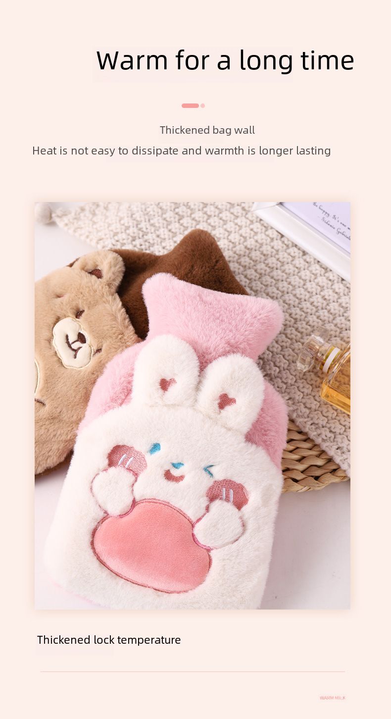 Wärmflasche mit Plüschbezug, Wasserfüllung, abnehmbar und waschbar, mittelgroßer Cartoon-Handtaschenwärmer, Taschendesign, verdicktes Futter, Handwärmer_voghion.com
