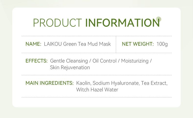 Laikou Green Tea Mud Mask 100g Cleansing Hydrating Moisturizing Mask Mud_voghion.com